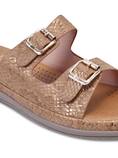 Women Brown Animal Print Open Toe Flats