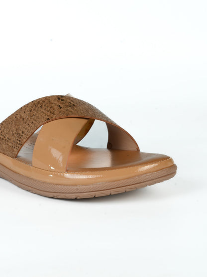 Women Khaki Animal Print Open Toe flats