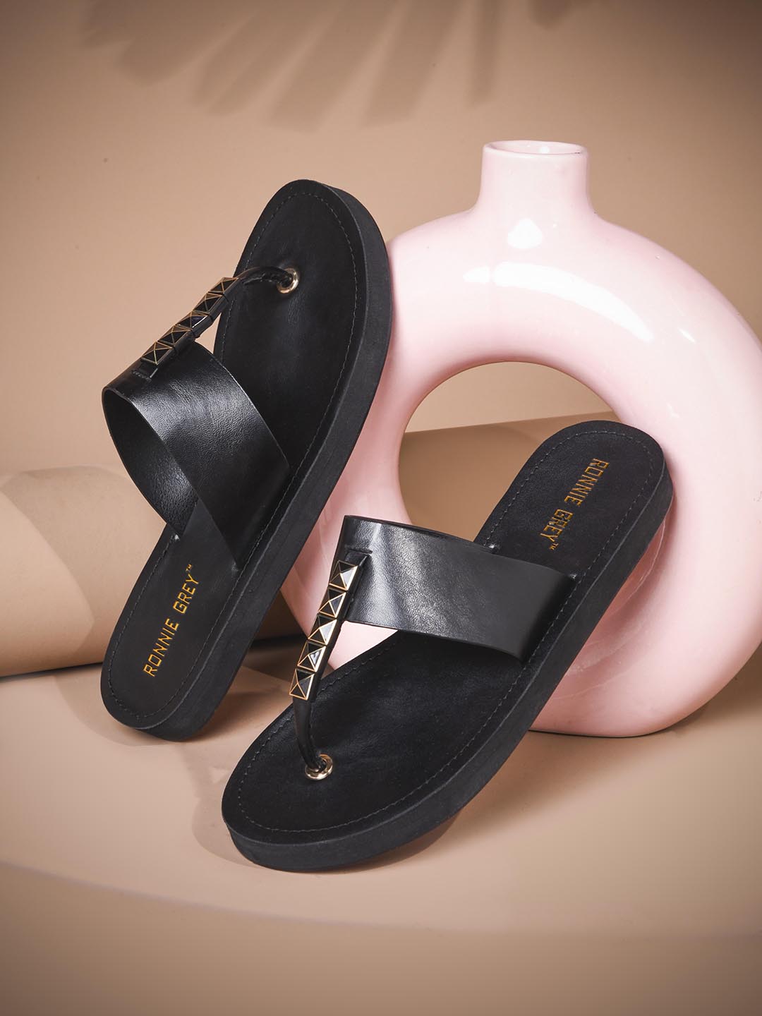 Women, Women Footwear, Black T-Strap Flats