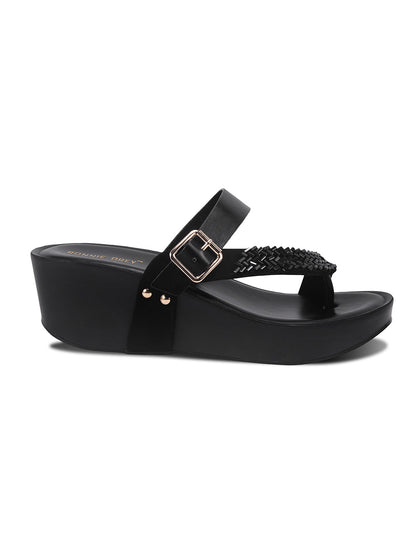 Women, Women Footwear, Black Wedges