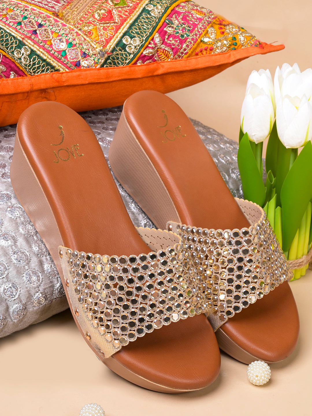 Women, Women Footwear, Gold Wedges