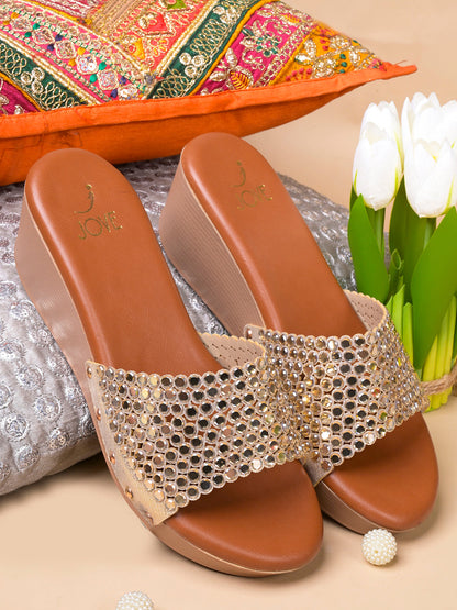 Women, Women Footwear, Gold Wedges