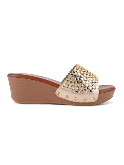 Women, Women Footwear, Gold Wedges