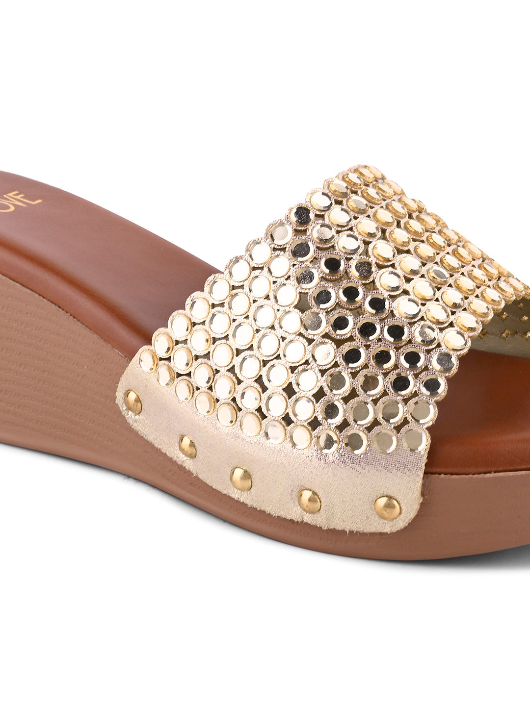 Women Gold Embellished Wedges