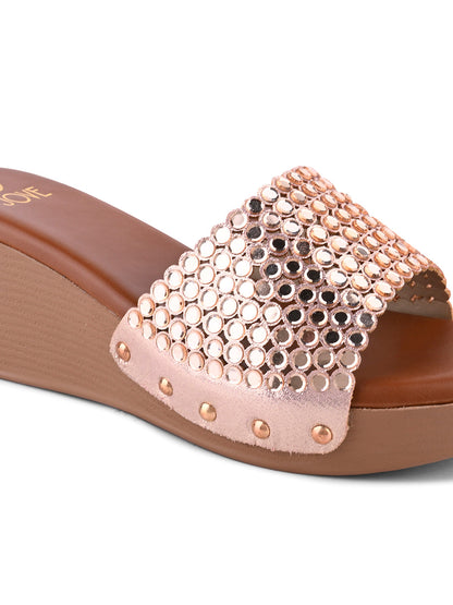 Women Copper Embellished Wedges