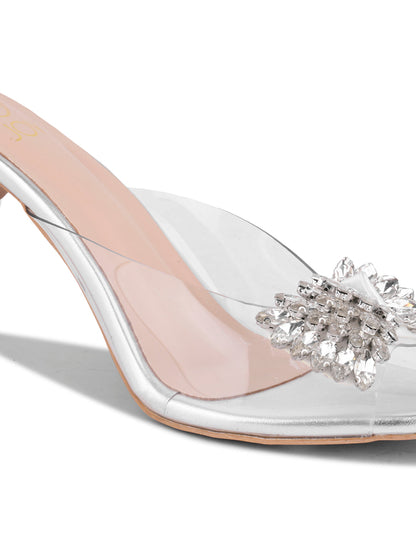 Women Silver Embellished Sandals
