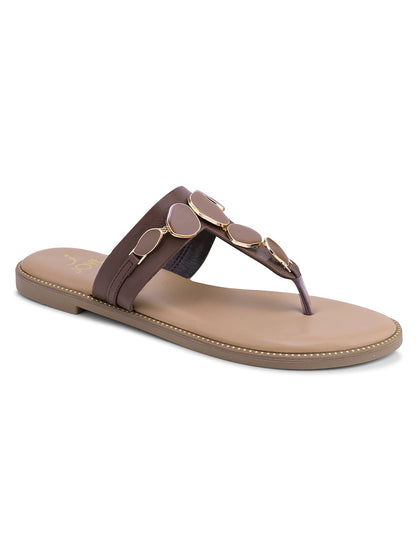 Women, Women Footwear, Brown T-Strap Flats