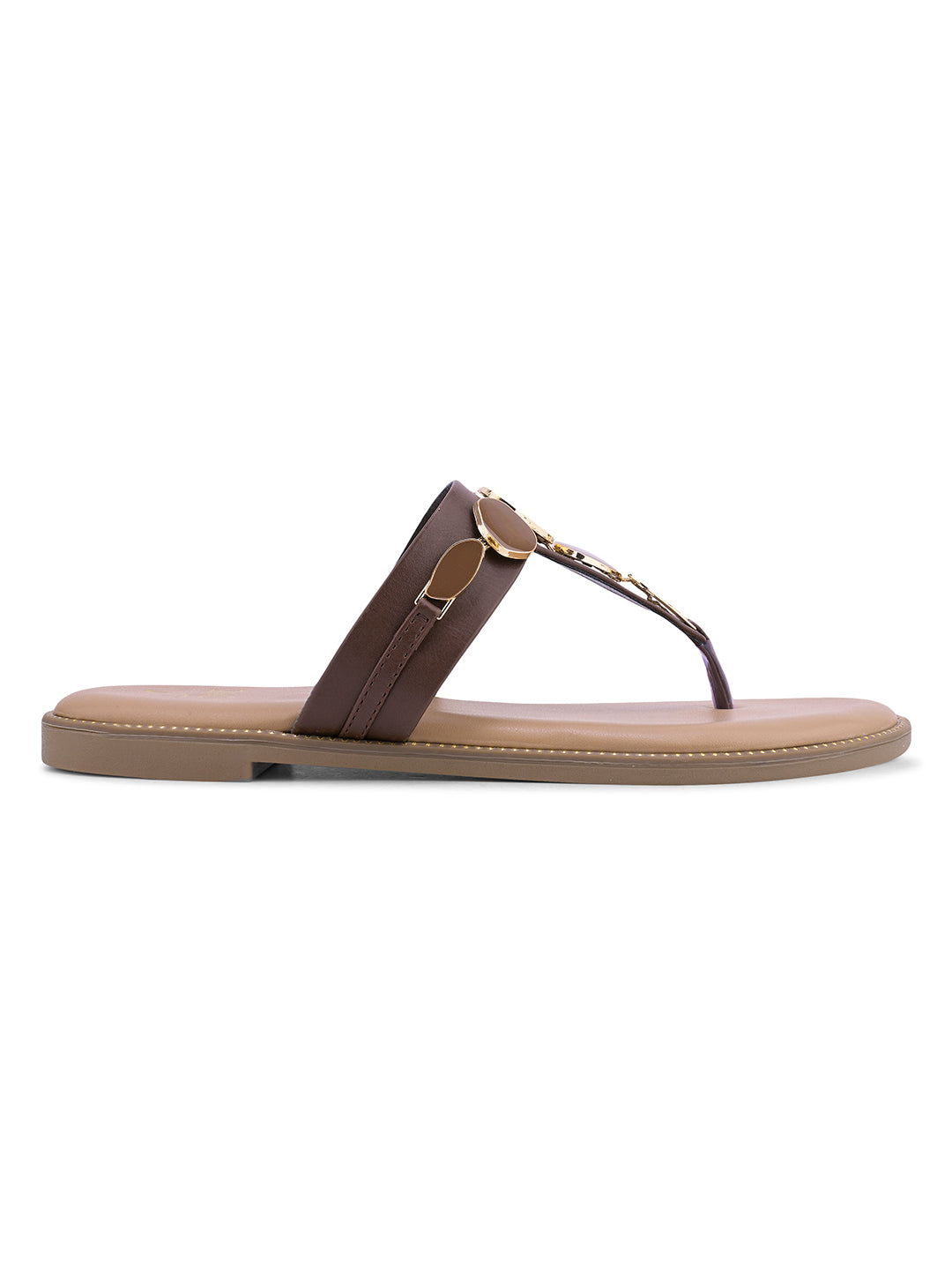 Women, Women Footwear, Brown T-Strap Flats