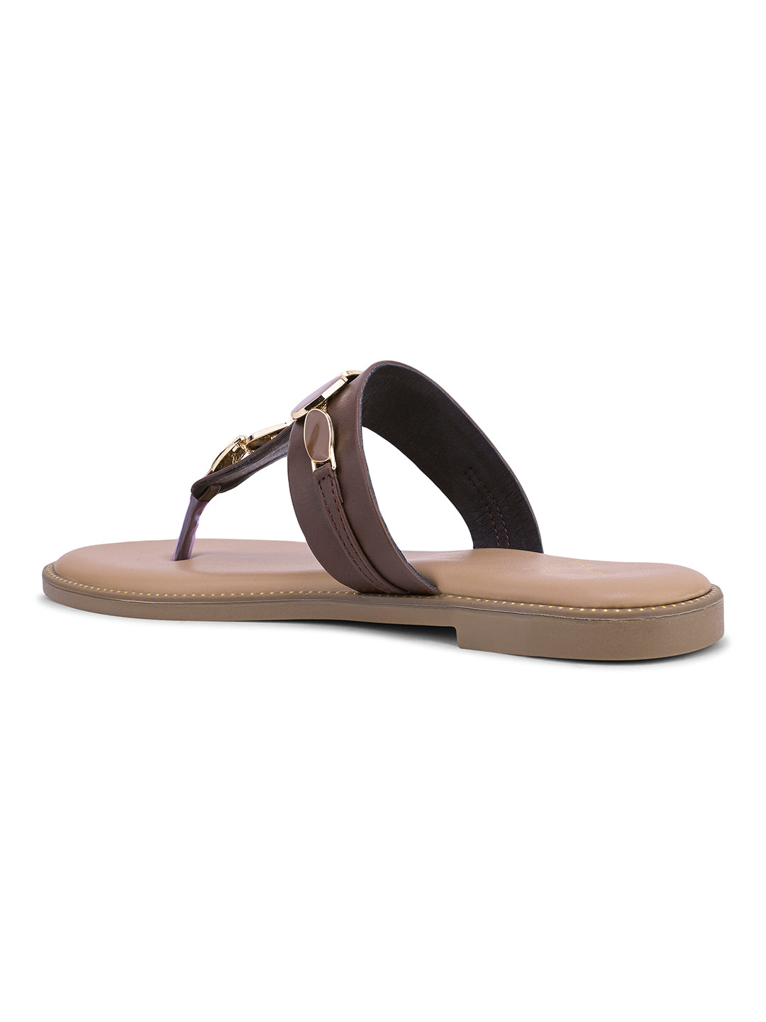 Women, Women Footwear, Brown T-Strap Flats
