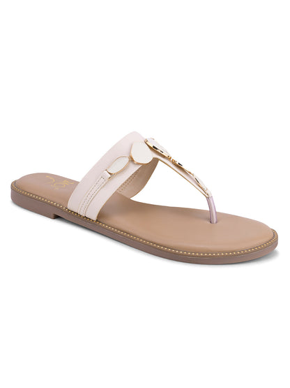 Women, Women Footwear, Cream T-Strap Flats