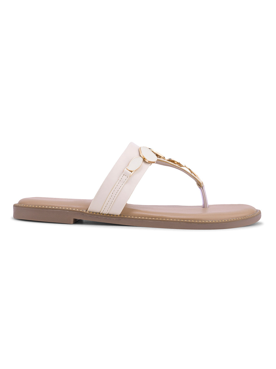 Women, Women Footwear, Cream T-Strap Flats