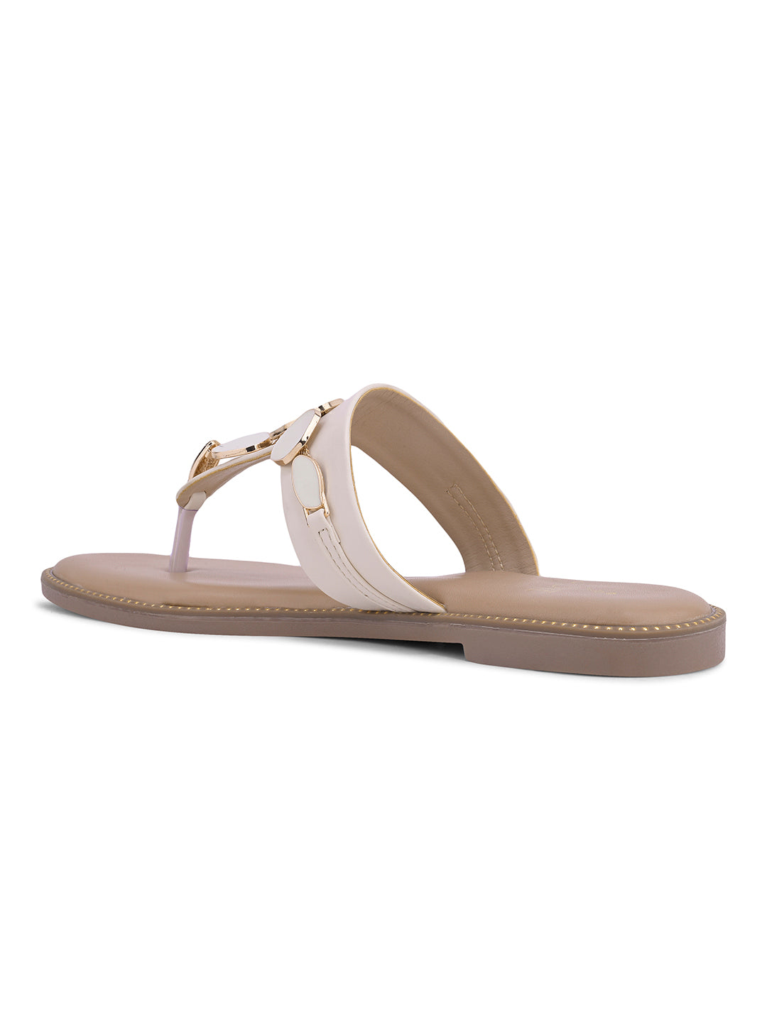 Women, Women Footwear, Cream T-Strap Flats