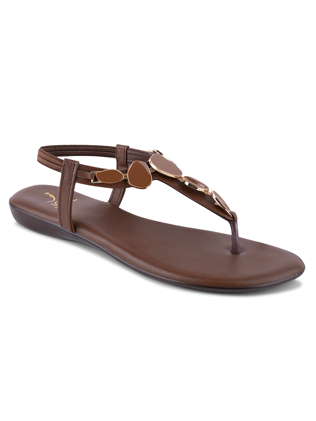 Women, Women Footwear, Brown T-Strap Flats