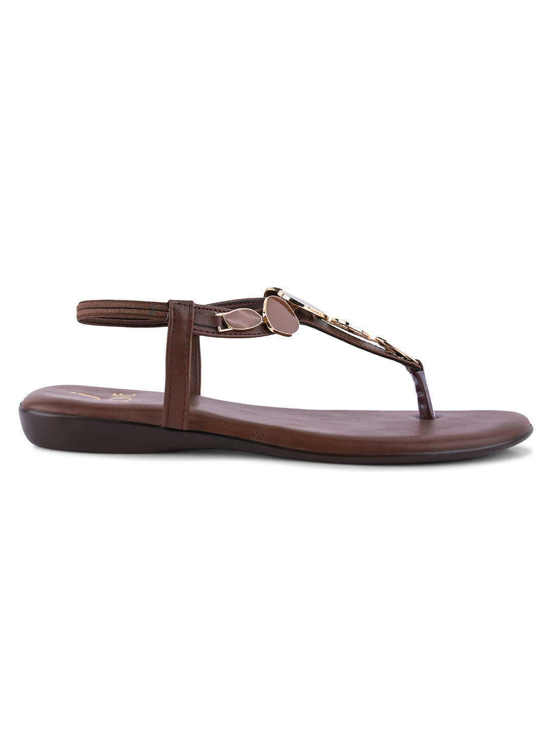 Women, Women Footwear, Brown T-Strap Flats