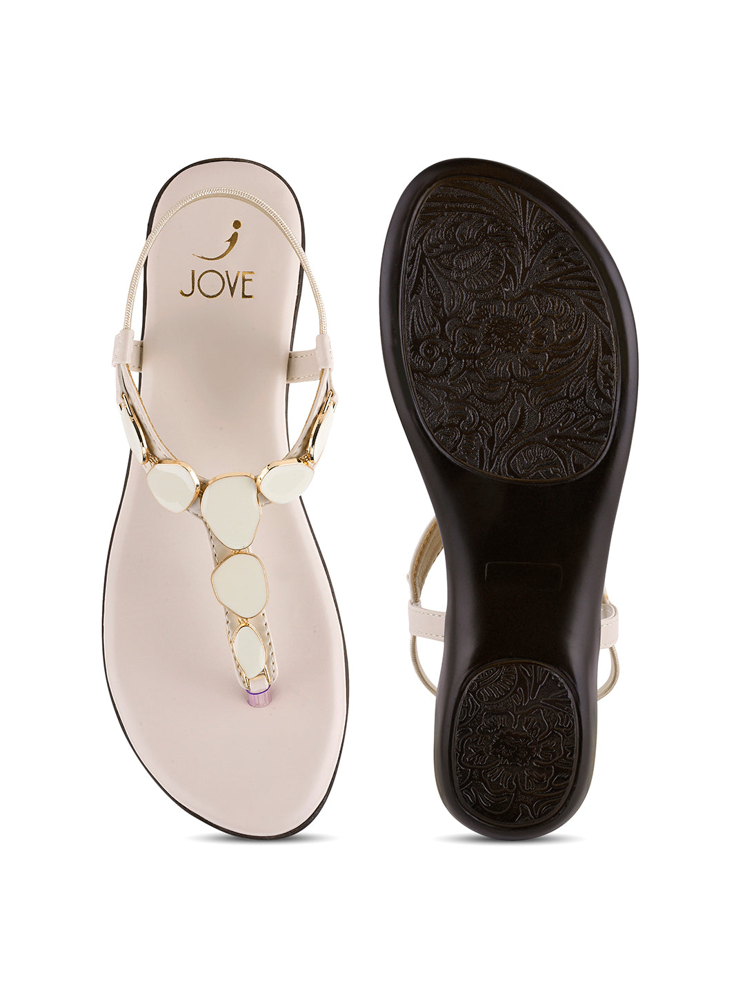 Women, Women Footwear, Cream T-Strap Flats