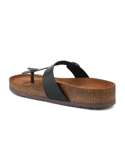 Women, Women Footwear, Black T-Strap Flats