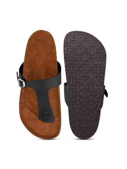 Women, Women Footwear, Black T-Strap Flats