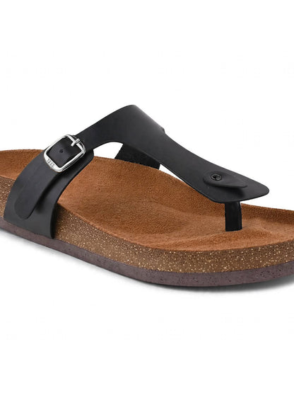 Women Black Solid T-Strap Flats