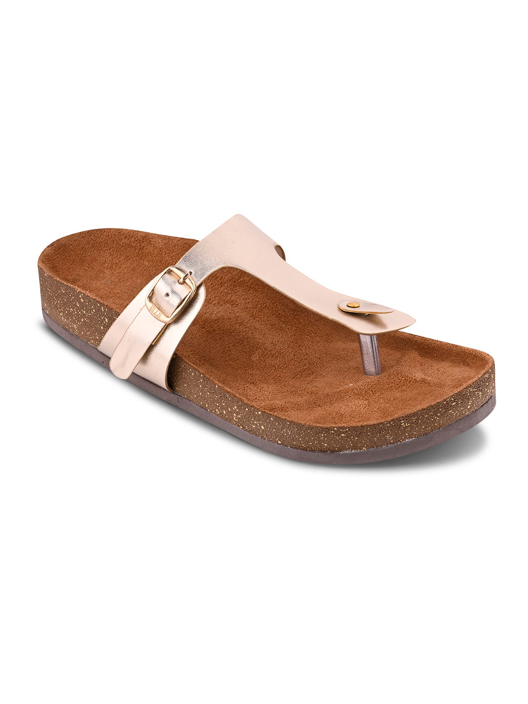 Women, Women Footwear, Gold T-Strap Flats