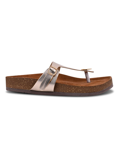 Women, Women Footwear, Gold T-Strap Flats