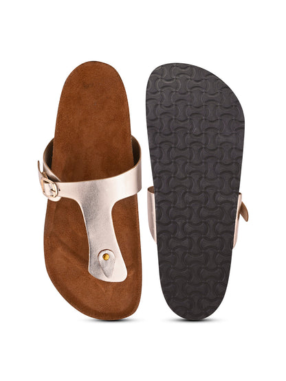 Women, Women Footwear, Gold T-Strap Flats
