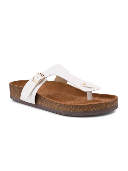 Women, Women Footwear, White T-Strap Flats
