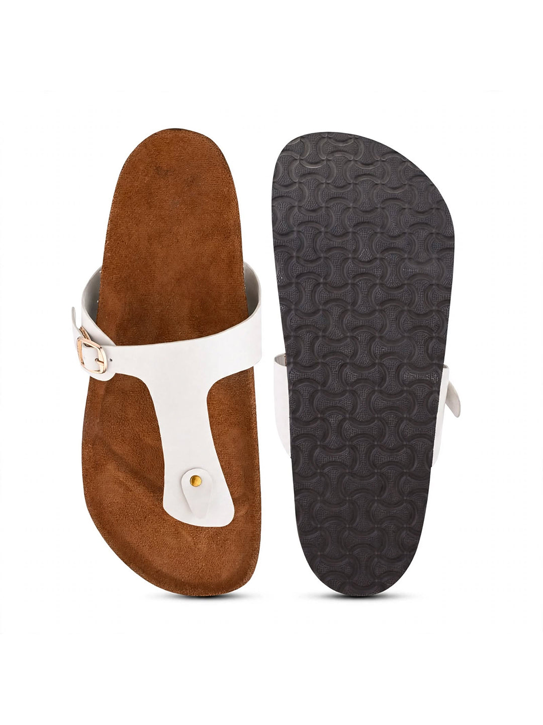 Women, Women Footwear, White T-Strap Flats