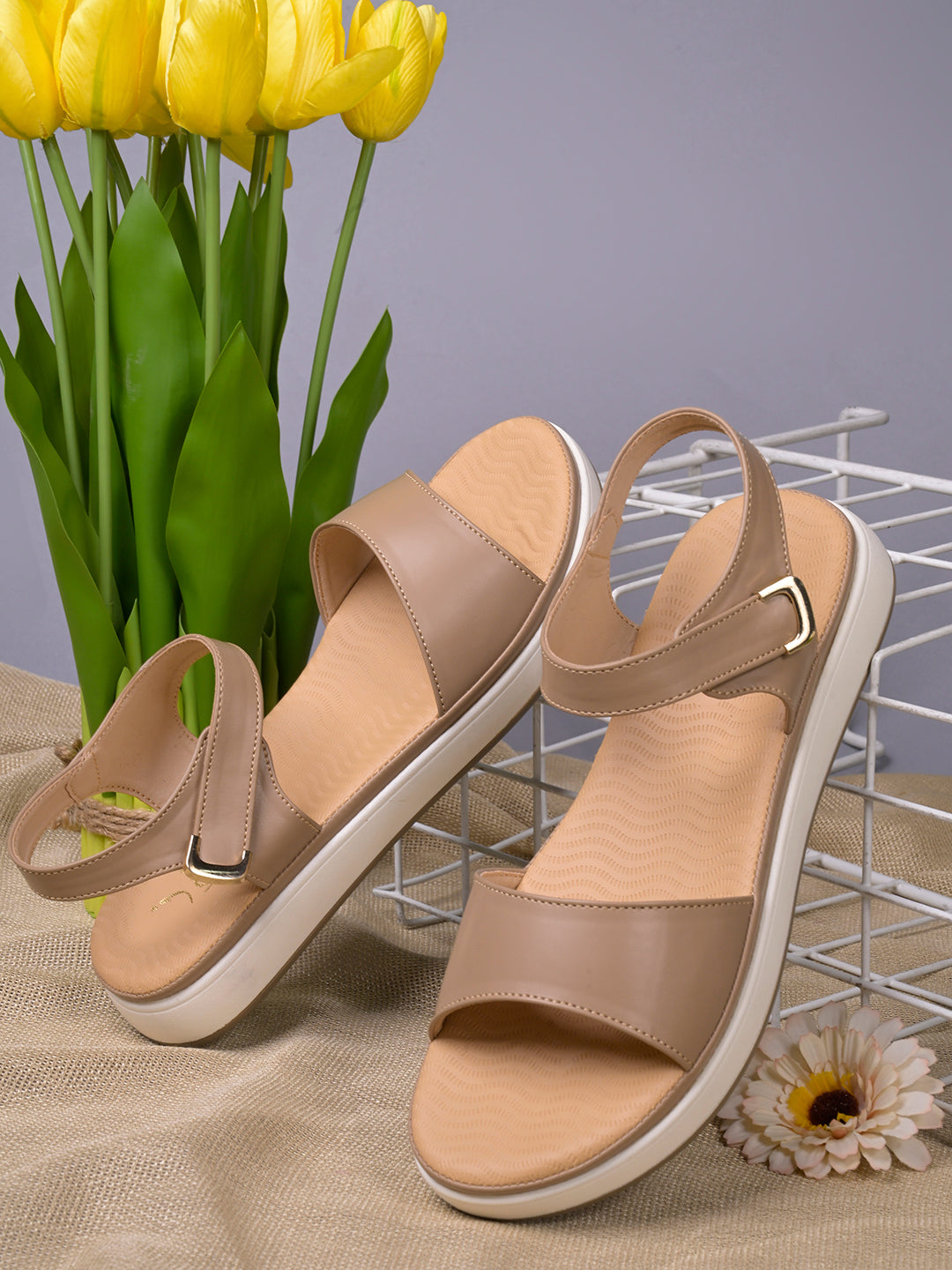 Women, Women Footwear, Beige Sandals