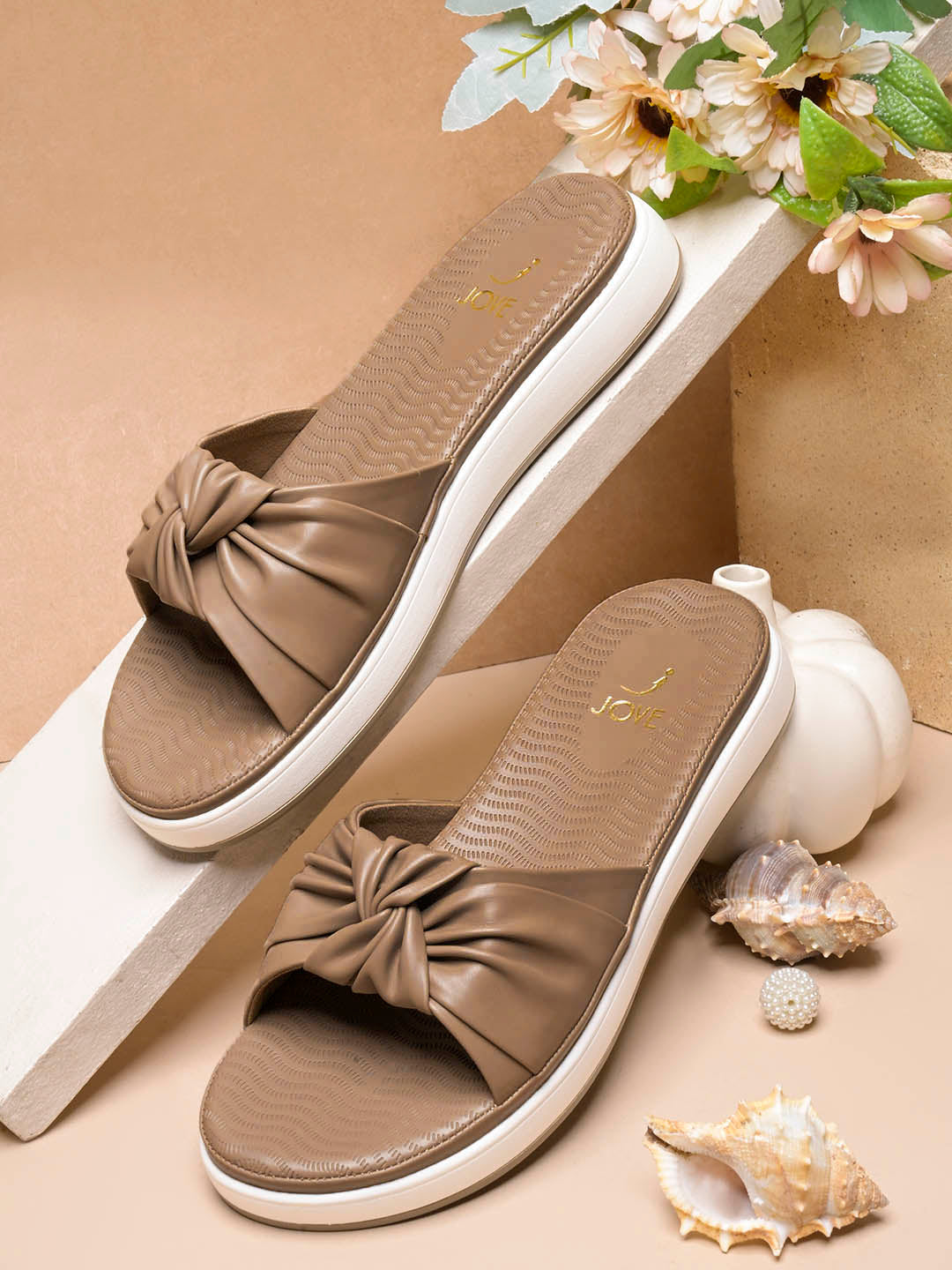 Women, Women Footwear, Beige Open Toe Flats