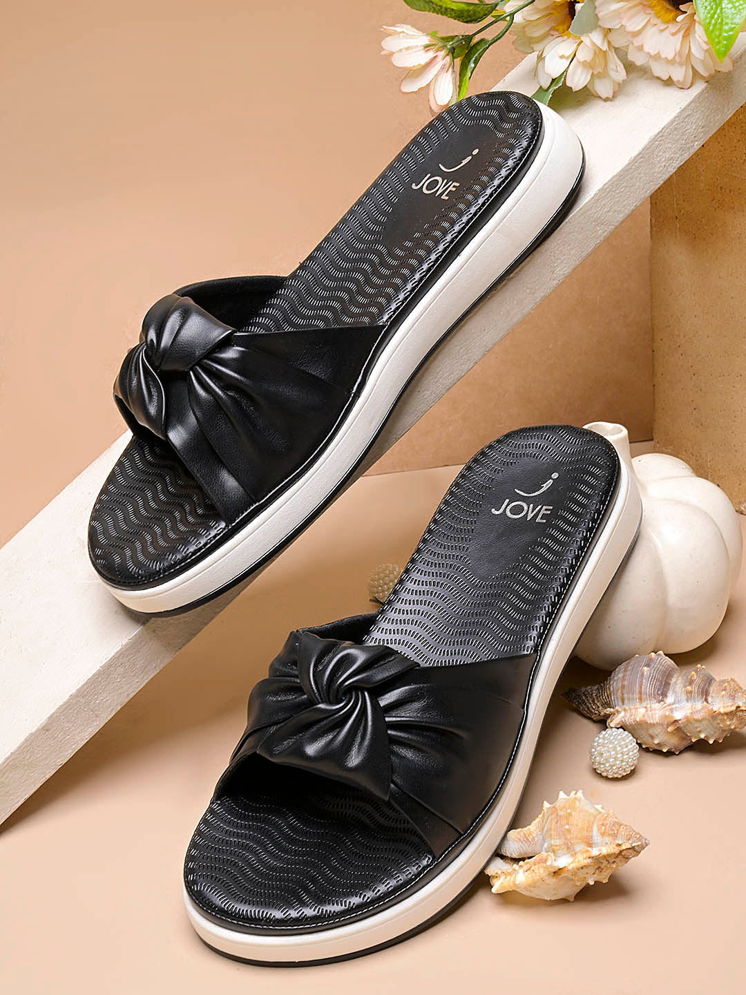 Women, Women Footwear, Black Open Toe Flats