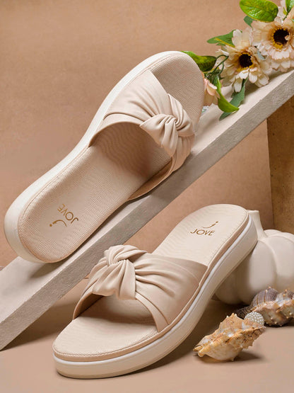 Women, Women Footwear, Cream Open Toe Flats