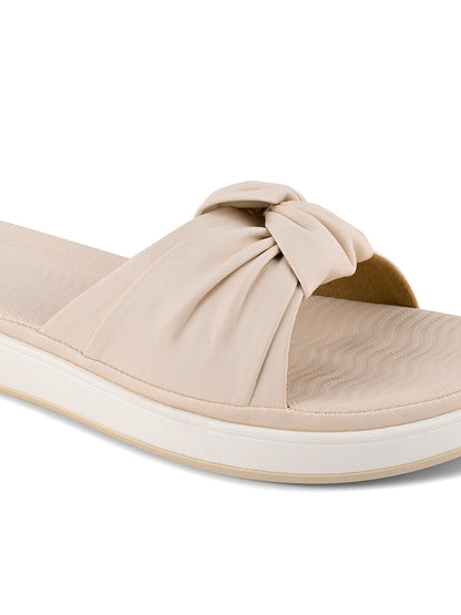 Women Cream Open Toe Flats