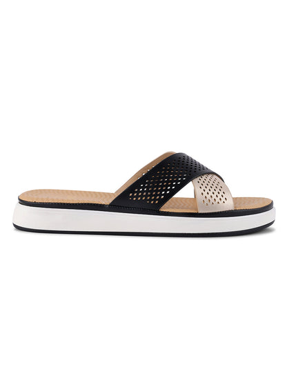 Women, Women Footwear, Black Open Toe Flats