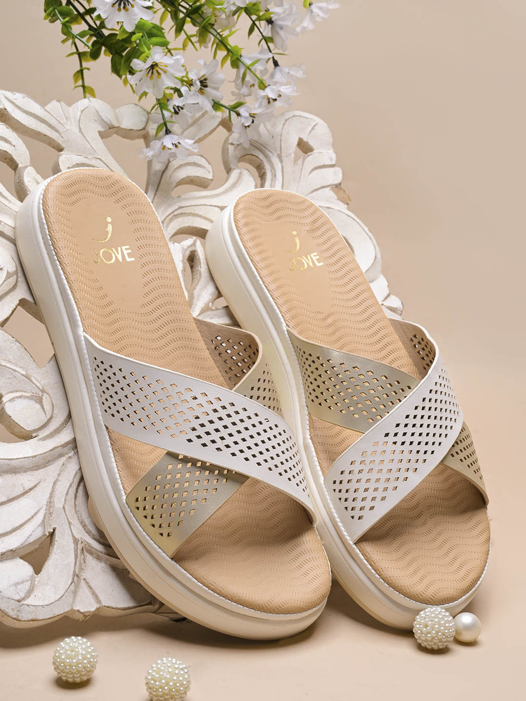 Women, Women Footwear, White Open Toe Flats