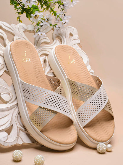 Women, Women Footwear, White Open Toe Flats