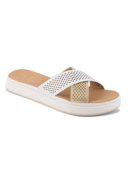 Women, Women Footwear, White Open Toe Flats