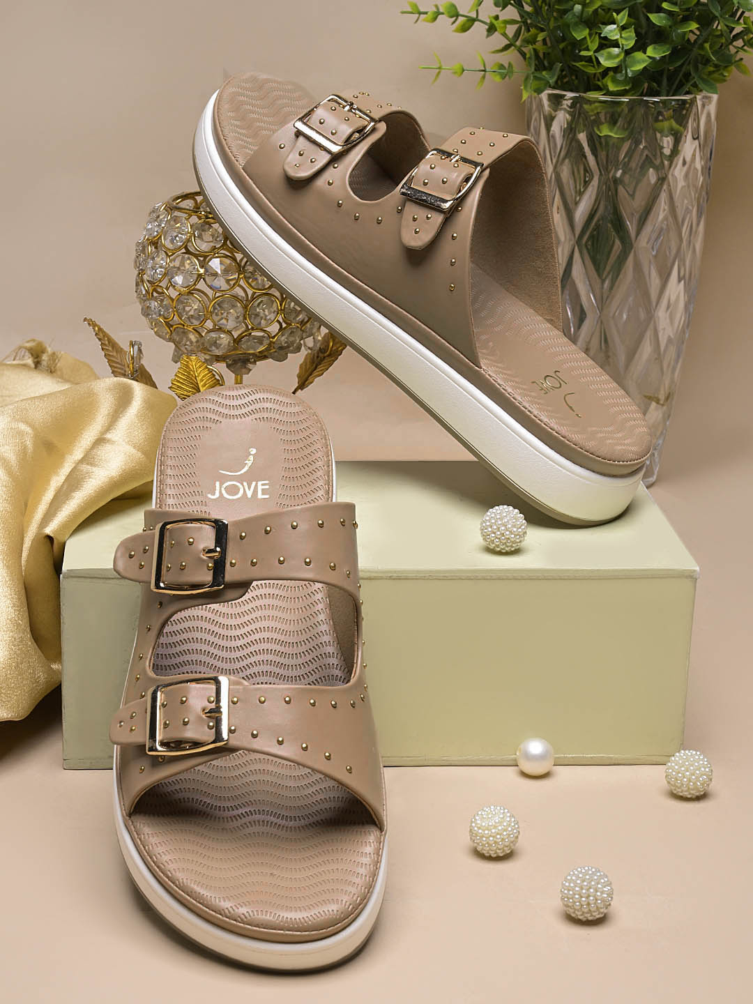 Women, Women Footwear, Beige Open Toe Flats