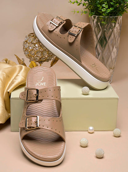 Women, Women Footwear, Beige Open Toe Flats