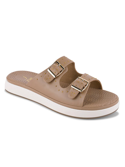 Women, Women Footwear, Beige Open Toe Flats