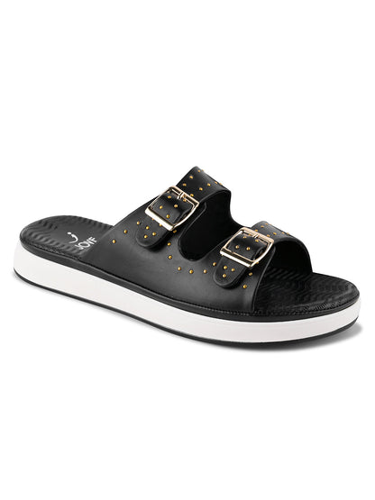 Women, Women Footwear, Black Open Toe Flats