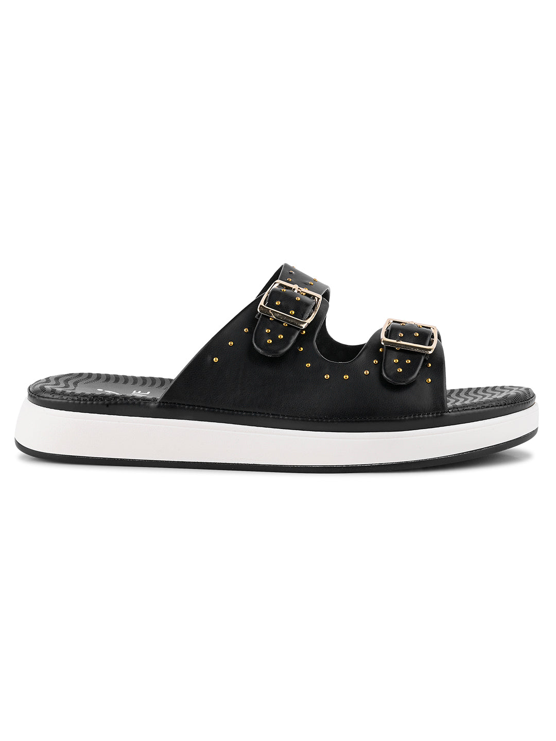 Women, Women Footwear, Black Open Toe Flats