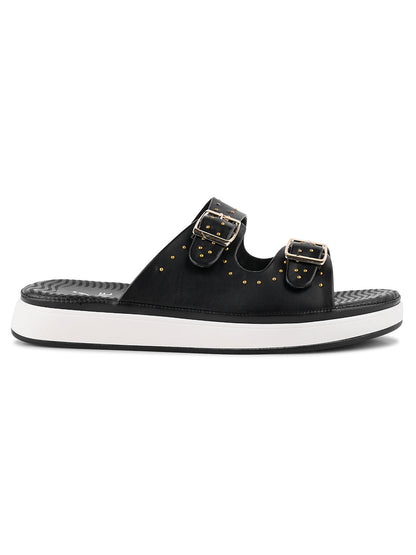 Women, Women Footwear, Black Open Toe Flats