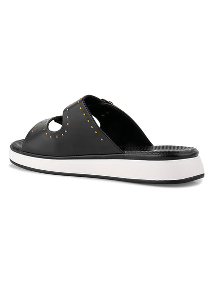 Women, Women Footwear, Black Open Toe Flats