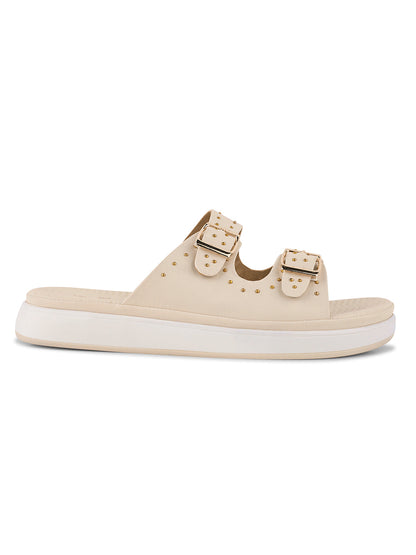 Women, Women Footwear, Cream Open Toe Flats