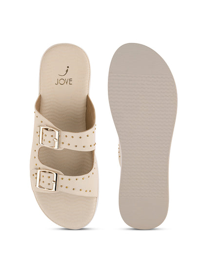 Women, Women Footwear, Cream Open Toe Flats
