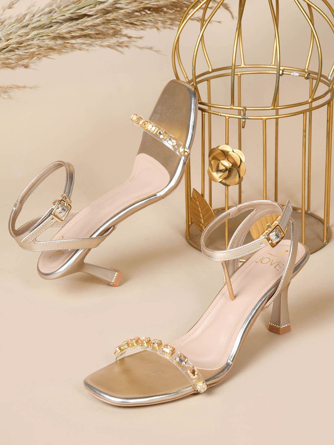 Women, Women Footwear, Gold sandals