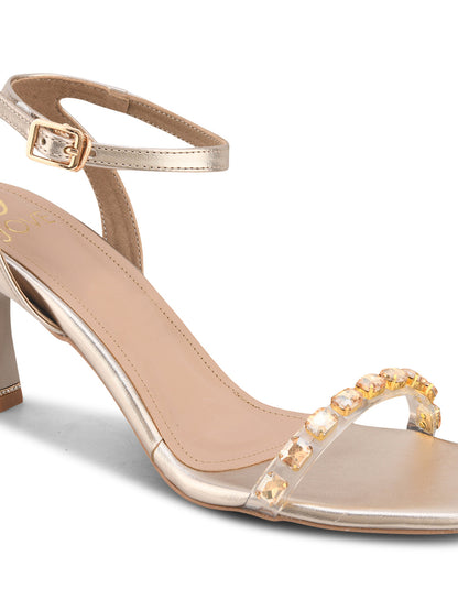 Women Gold Solid Embellished Sandals