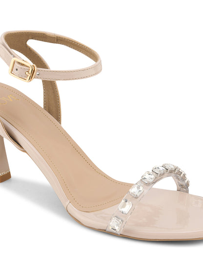 Women Nude Solid Embellished Sandals