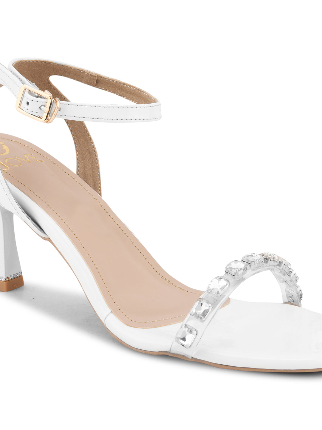 Women White Solid Embellished Sandals