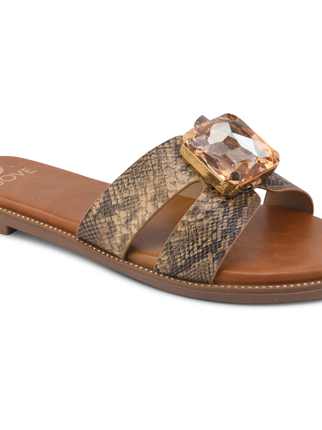 Women Brown Embellished Open Toe Flats